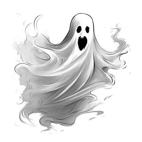 Lindo Dibujo De Fantasma De Halloween Con Un Gato Foto Premium