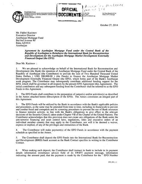 official documents agreement  ibrd  azerbaijan mortgage fund