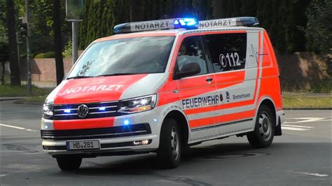 Schweres Durchkommen RTW NEF Feuerwehr Bremerhaven Auf Einsatzfahrt