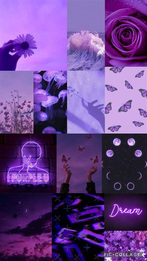 a collage of purple images with the words dream written in different ...