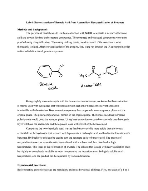 Lab Base Extraction Of Benzoic Acid From Acetanilide