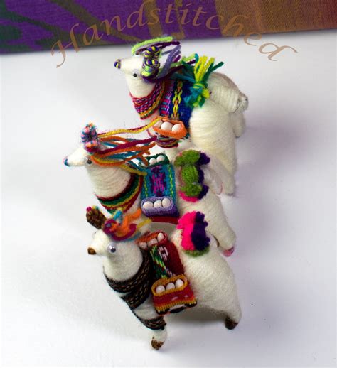 Peruvian Llama Set Of 6 Ornament Decoration From Alpaca Yarn 35 Tall