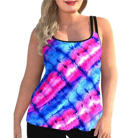 Langwyqu Sleeveless Tie Dye Printing Plus Size Women 2 Piece Swimsuit