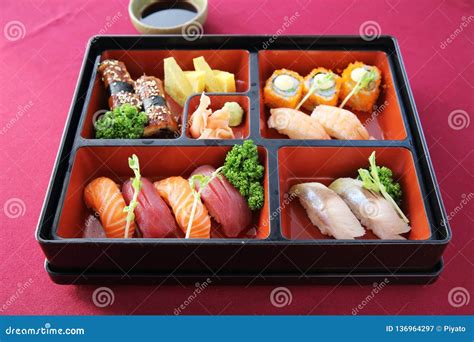 Japanese Bento sushi set stock image. Image of black - 136964297