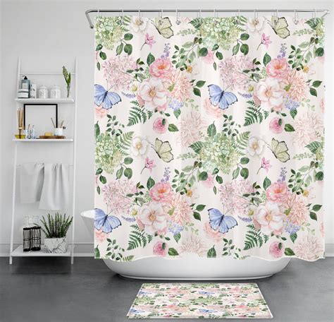 INPERCUST Butterfly Bliss Elegant Floral Shower Curtain In Beige