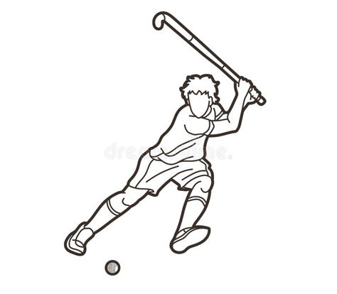 Field Hockey Sport Male Player Action Cartoon Graphic Vector Stock