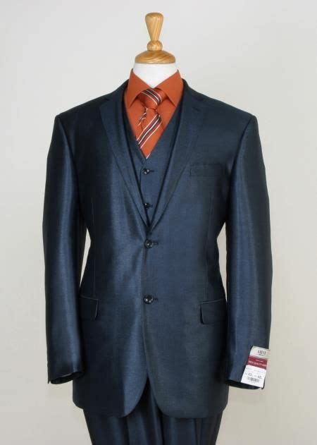 Mens Metallic Blue Sharkskin Suit and Flat Front Pants | Blue sharkskin ...