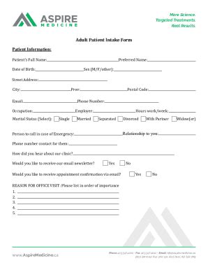 Fillable Online Adult Intake Form Patient Information Fax Email Print