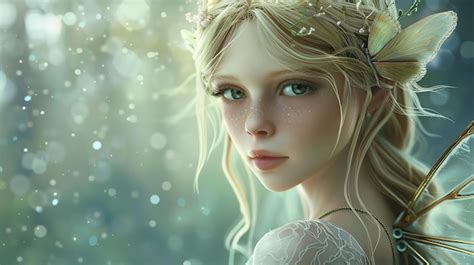 Premium Photo A Beautiful Fairy With Blonde Hair And Wings Looks Directly At The Camera
