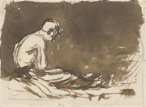 Sketch Of A Man Sitting Half Naked From A Side View Drawing By Ladislav Mednyanszky Fine Art
