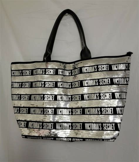 Victorias Secret Tote Bag Purse Silver Black Sequin 2pc Etsy