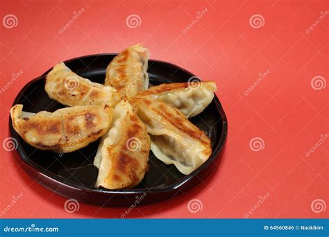 Japanese Pan Fried Dumpling Close Up In The Red Stock Photo Image Of