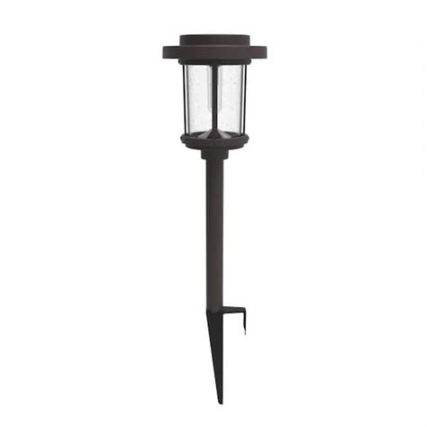 Hampton Bay Brookhaven Lumens Bronze Nickel Solar Led Seedy Glass