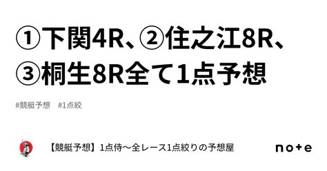 ⚔️①下関4r、②住之江8r、③桐生8r⚔️全て1点予想⚔️｜【競艇予想】1点侍～全レース1点絞りの予想屋