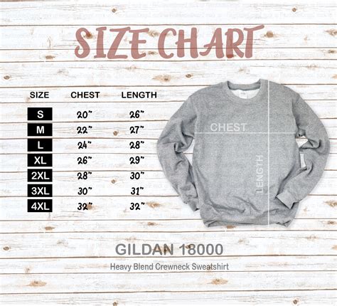 Gildan Sweatshirt Size Chart Gildan 18000 Size Chart Etsy