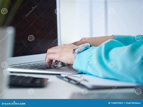 Businesswoman Typing On Laptop At Office Workplace Woman Working In