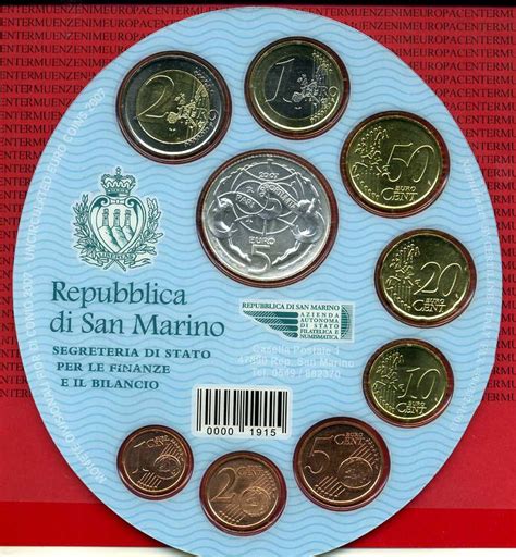 San Marino KMS 8 88 mit 5 Euro Silbermünze 2007 Kursmünzensatz 1 Cent