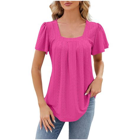 Aboutyes Elegant Style Womens Summer Tops Short Sleeve Square Neck