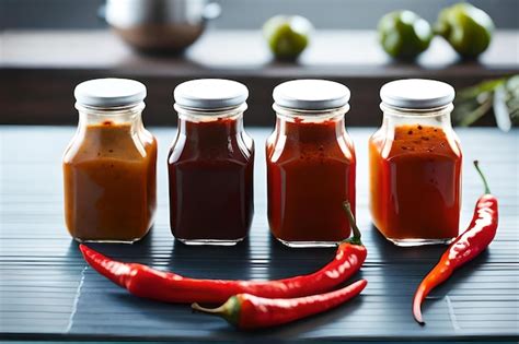 Premium Photo A Row Of Red Pepper Next To A Bottle Of Hot Sauce