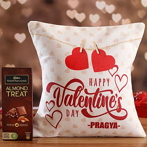 Buy Send V Day Personalised White Cushion Cadbury Temptations Online Fnp