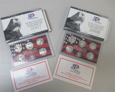 US 2007 2008 Fifty 50 State Quarters SILVER PROOF SETS Orig