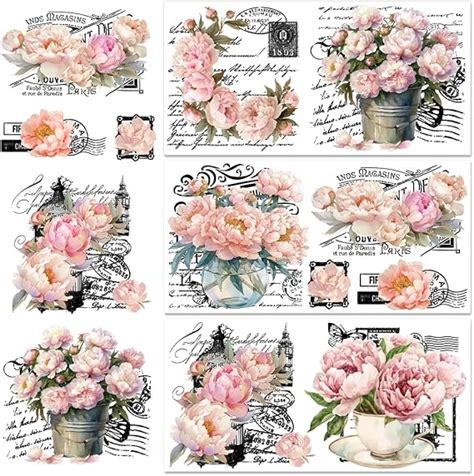 Amazon Beunitone Sheet Peonies Flowers Rub On Transfers For Diy