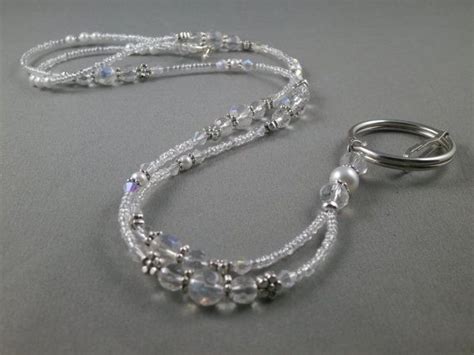 White Glass Pearl And Crystal Breakaway Id Lanyard Select Size And