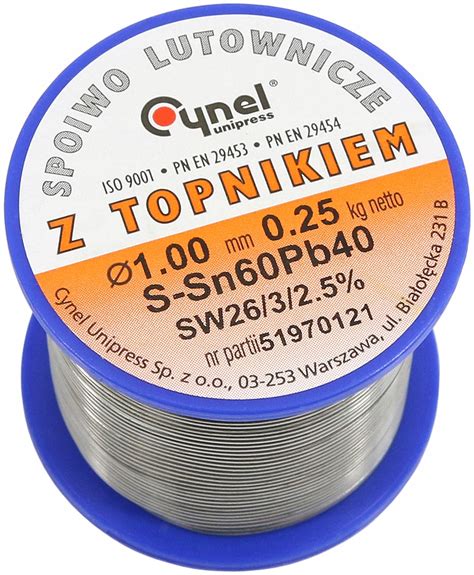 CYNA Z TOPNIKIEM KALAFONIĄ CYNEL 1mm 250g 0 25kg Sklep Opinie Cena