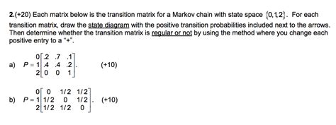 Solved Each Matrix Below Is The Transition Matrix For A Chegg