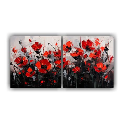 Set 2 Cuadro Galería Motivo Flores Rojo Y Negro En Lienzo DecoCuadros