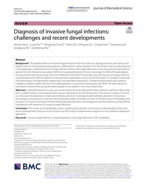 Diagnosis Of Invasive Fungal Infections Challenges And Recent Developments