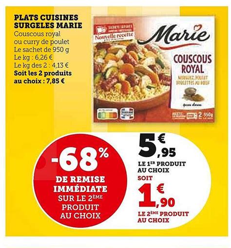 Promo Plats Cuisinés Surgelés Marie Couscous Royal Ou Curry De Poulet