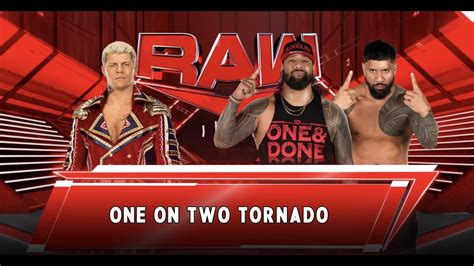 Cody Rhodes Vs Jey Uso Jimmy Uso The Uso S Tornado Tag Handicap