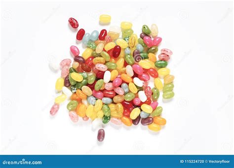 High Angle View Of Shiny Jelly Beans In Different Colors Stock Photo