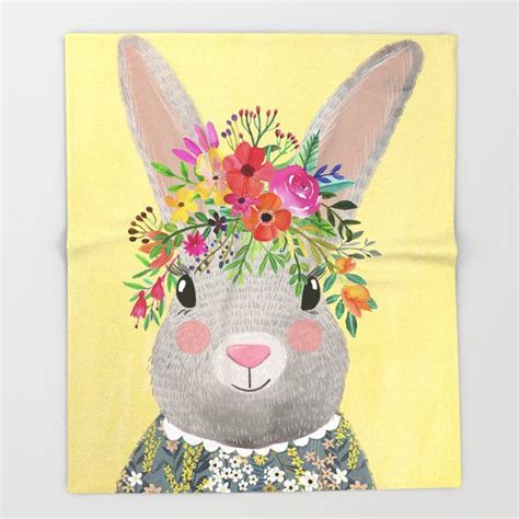 Rabbit With Floral Crown Throw Blanket By Mia Charro X