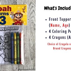 Super Mario Bros Coloring Party Favor Pouch Crayons Birthday Theme