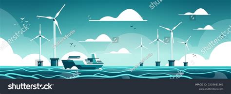 Offshore Wind Farm Turbines Ship Sea Stock Vector Royalty Free 2255681863 Shutterstock