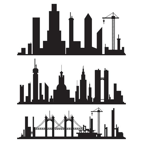 Grote Stad Skylines Vector Zwarte Silhouetten Set Ge Soleerd Op Een