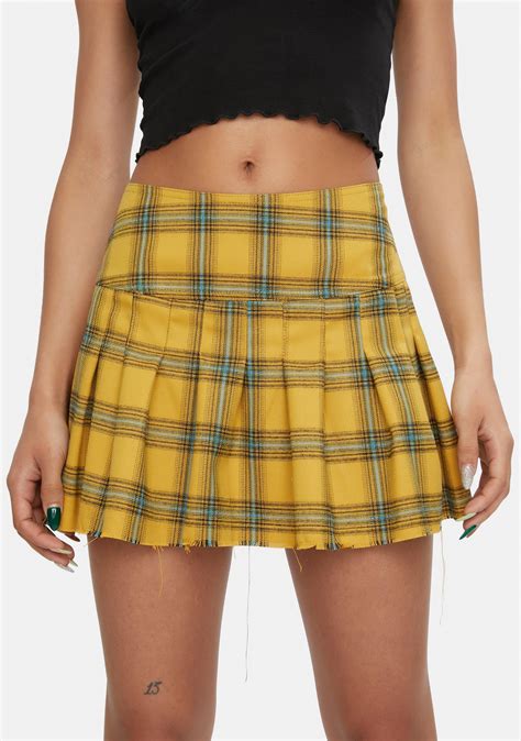 Current Mood Plaid Pleated Mini Skirt Yellow Dolls Kill