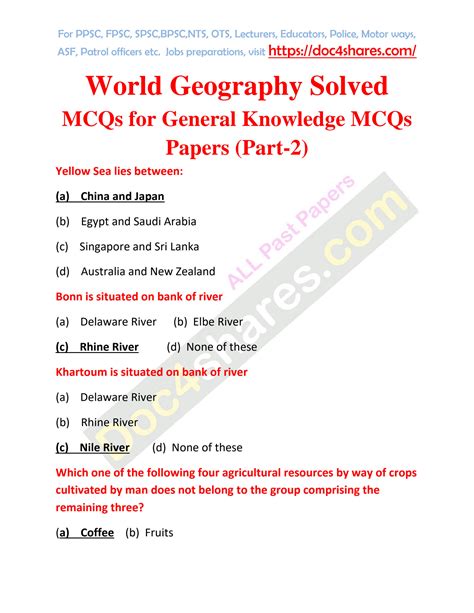 SOLUTION: World geography solved mcqs for css pms nts gk for general ...