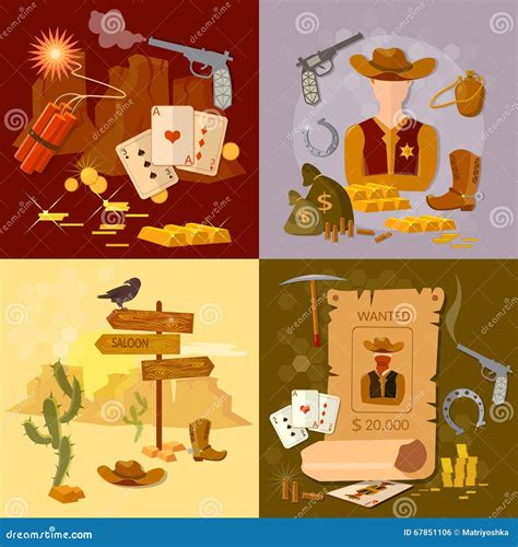 Wild West Cowboy Set Western Sheriff Bandit Stock Vector Illustration