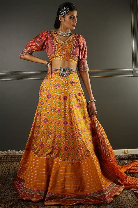 Yellow Silk Embroidered Lehenga Set Design By Aditi Gupta At Pernias