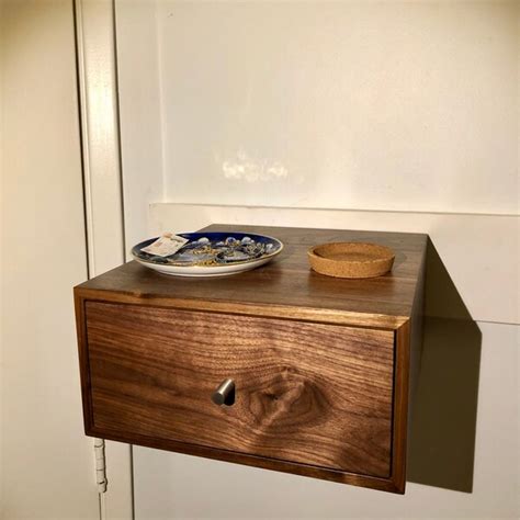 Solid Walnut Wood Floating Nightstand With Drawer Walnut Wood Hanging Bedside Table