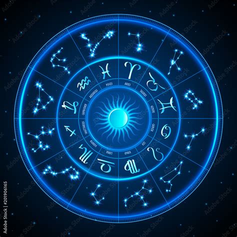 Zodiac Wheel Zodiac Wheel With Zodiac Signs On Space Background Stock