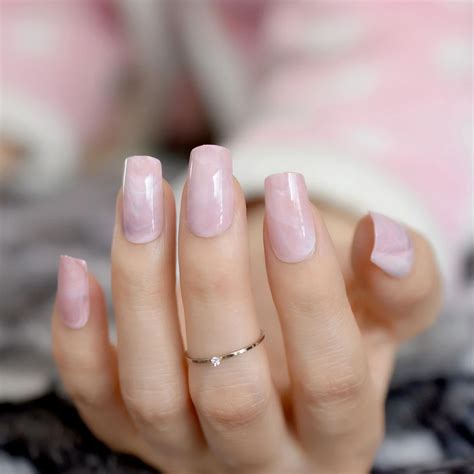 Pcs Pre Designed Fake Nails Long Pink Marble False Nail Full Cover