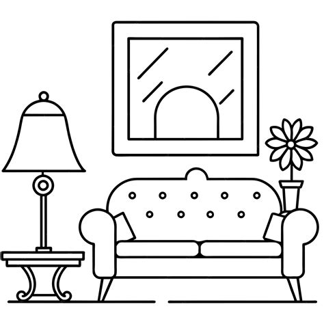 Premium Vector | A drawing of a couch with a flower on the side