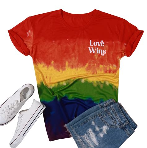 Love Wins T Shirt Womens Lgbt Gay Pride Tee Shirt Tie Dye Rainbow Lesbian Short Sleeve Top