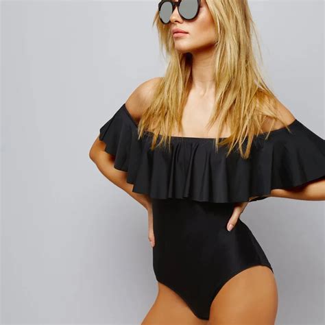 Off Shoulder Flounce Retro One Piece Swimsuit Women Sport One Piece