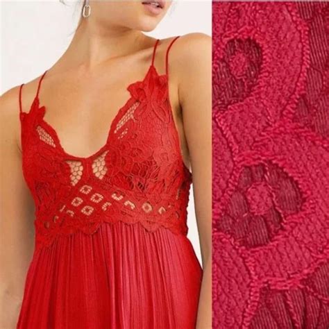 Free People Adella Maxi Slip Berry Red Lace Dress Medium Boho