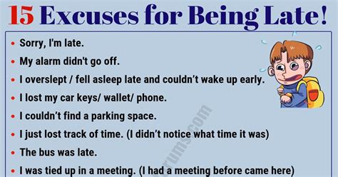 15 Best Excuses for Being Late You Might Need! - ESL Forums